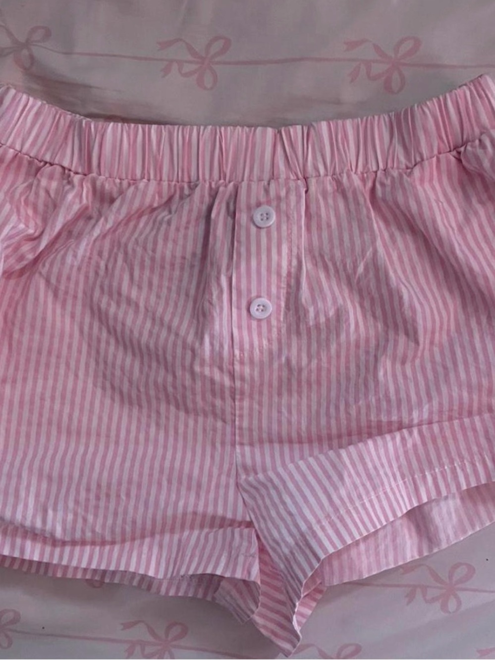 Edikted Pink and White Striped Lounge Shorts